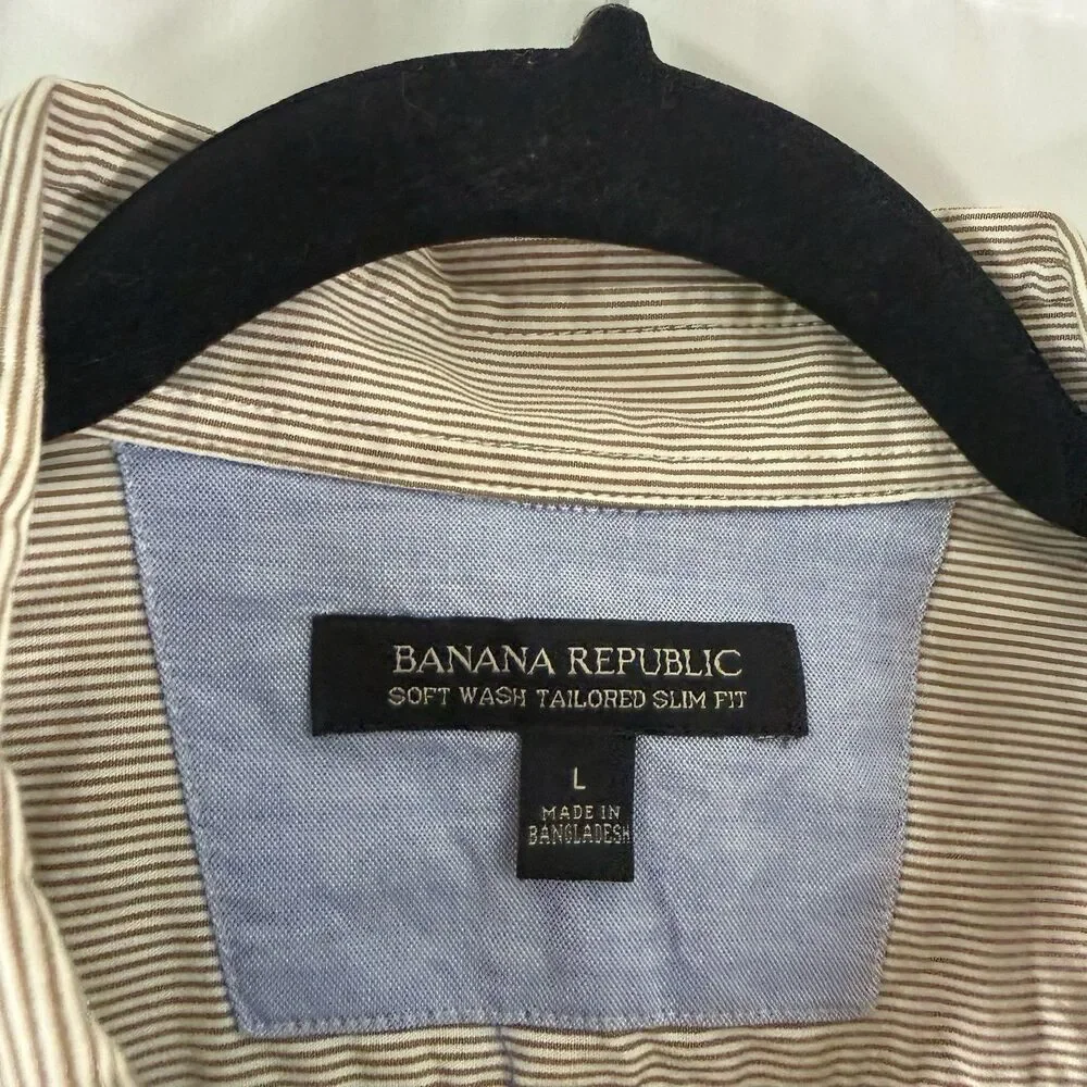 Banana Republic Soft Wash Tailored Slim Fit Shirt Men's Large White Grey Striped